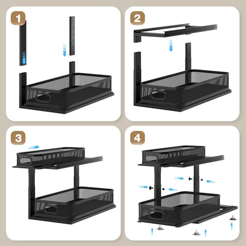 2 Pack 21IN Depth Under Sink Organizer With Next (Black / 2 Pack-21"Dx12.4"-16.5"H)