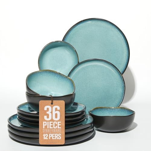 Stoneware Dinnerware Sets for 12 (Green Black / Set (36pcs))
