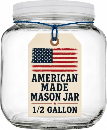 Half Gallon Glass Large Mason Jar Wide Mouth with Airtight Metal Lid (White Lid / 0.5 Gallon)