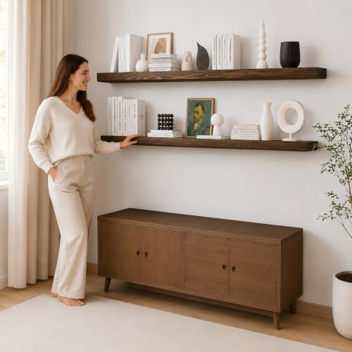 72 Inch Floating Shelves Set of 2 (Black Walnut / 72'' x 8''x 2''(set of 2）)