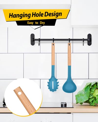 Silicone Soup Ladle and Pasta Spoon Set with Wooden Handle (2 Count)