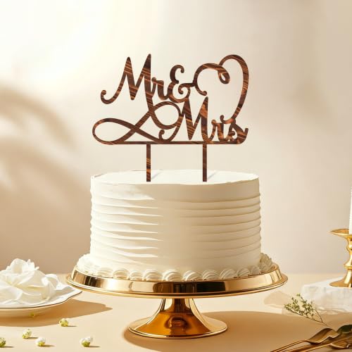 Mr & Mrs Wedding Cake Topper in Wood (Walnut Finish D2)