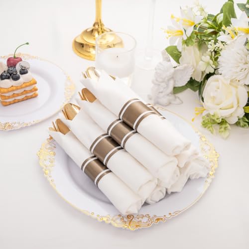 400PCS Gold Wrapped Silverware Disposable Fancy for Parties Weddings (Gold - Fancy)
