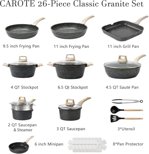 26pcs Nonstick Pots and Pans Set (Classic Black / 26 Piece)