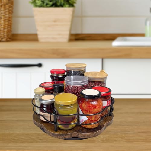 2 Pack 11" & 12" Wooden Lazy Susan Turntable with Higher Metal Sides (2 Count)