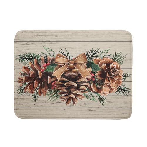 Winter Pine Cone Dish Drying Mat Holly Berries Dish Draining Mat Microfiber Washable Dish Drainer Rack Mat for Home Kitchen Counter 18"x24" (Winter Pine Cone / 18" x 18")