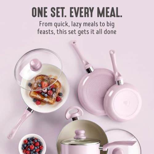 16pc Ceramic Nonstick Pots & Pans Cookware Set (16 Piece Cookware Set / Bloom / Pink)