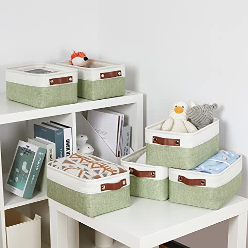 Storage Baskets for Shelves (White&Green / XS-12"x8"x5")