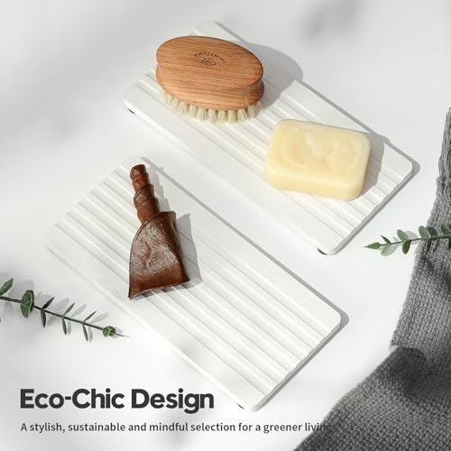 2PCS Diatomite Quick Stone Drying Tray Mat for Bathroom & Kitchen Counter (2 Pcs - Natural White / 8"x 3.8")