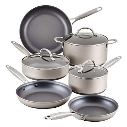 Achieve Hard Anodized Nonstick Cookware Pots and Pans Set (Cookware Set (9 Piece) / Silver)