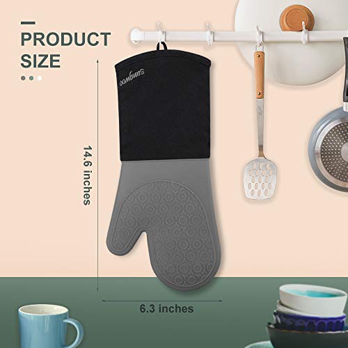 Silicone Oven Mitts (Grey & Black / 14.6in Oven Mitts)