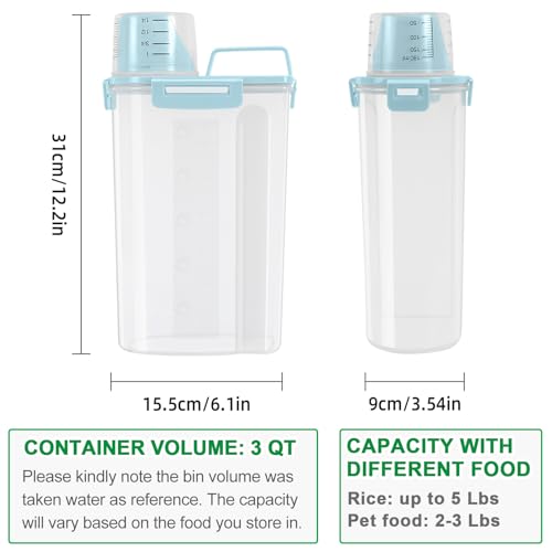 Rice Container Cereal Storage Container 2 Pack 5 Lbs (Blue 3+3Qt)