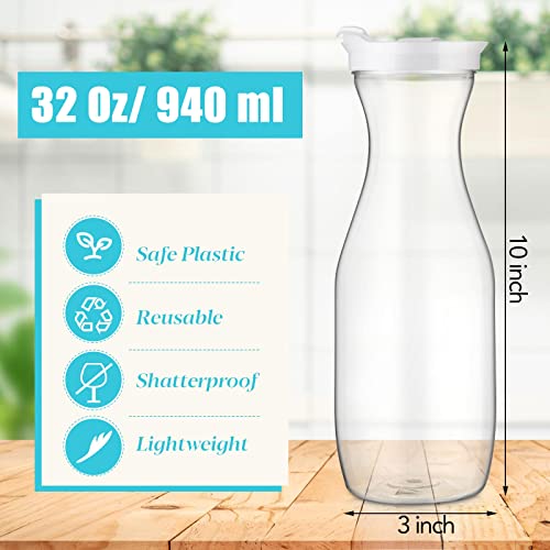 24 Pcs Plastic Water Carafe with Lid 32 Oz Clear (White Cap)