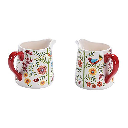 Red Spring Bird Ceramic Sugar and Creamer Set