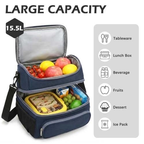 Double Layer Cooler Insulated Lunch Bag Adult Lunch Box Large Tote Bag for Men