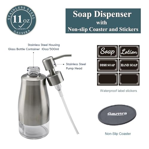 Soap Dispenser with Coaster and Stickers (Brushed Nickel)