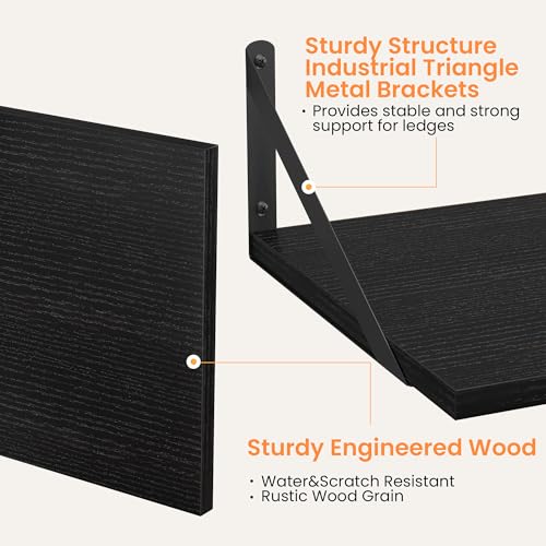 20W x 12D Deep Floating Shelves Set of 2 Black (Black With Black Metal Bracket / 20Wx12Dx5.8H)