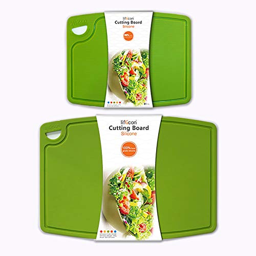 Thick Cutting Boards for Kitchen Silicone Chopping Board Set of 2 Mid 12.6'' x 9.1” (9.1"L x 7.1"W & 12.6"L x 9.1"W / Green)