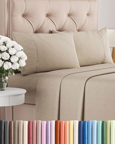 King Size 4 Piece Sheet Set (38 - Heathered Beige / King)