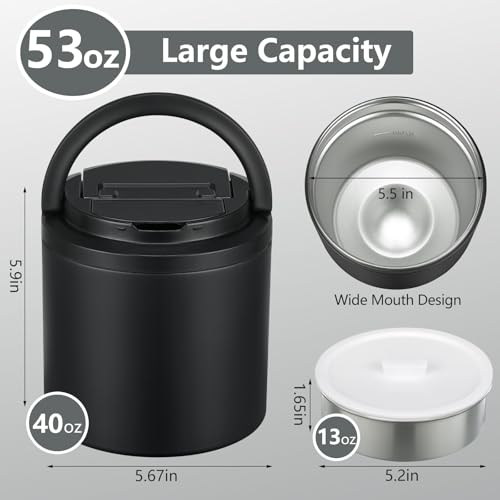 Soup Thermo for Hot Food Adults 40oz Lunch Containers Wide (Black)