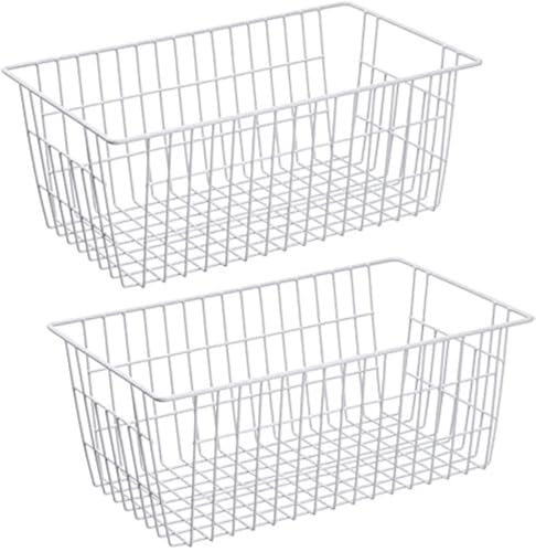 Freezer Baskets Farmhouse Organizer Storage Basket with Handles (White-2pack / 15.7"L x 9.5"W x 6.3"H)