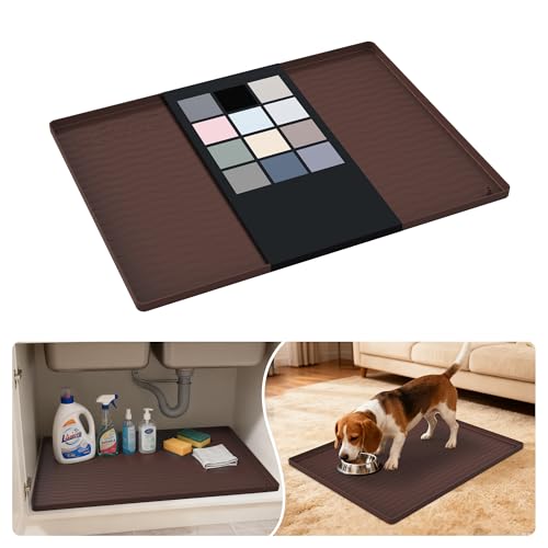 Waterproof Silicone Under Sink Mat 25'' x 19'' Shelf Liner for Kitchen and Bathroom (Brown / 19"W x 25"L)