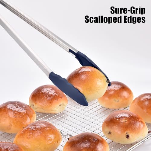 Kitchen Tongs with Silicone Tips for Cooking Serving (16in / Navy Blue)