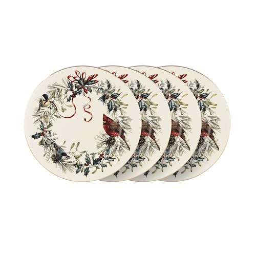 Winter Greetings Porcelain Christmas Dinner Plate Set for 4 (Dinner Plates, Set of 4)