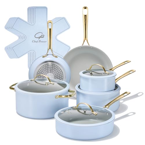 Ceramic Cookware Sets (Light Blue / 15Pcs Set)