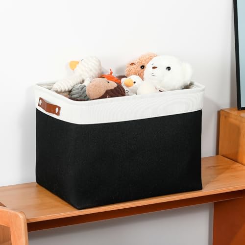 Large Storage Baskets Fabric Storage Bins (White&Black / XL-16"x 12"x12")