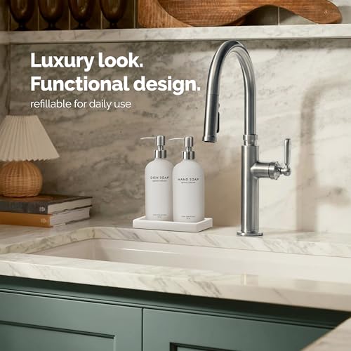 Glass Soap Dispenser Set (White Bottle / Silver Pump)