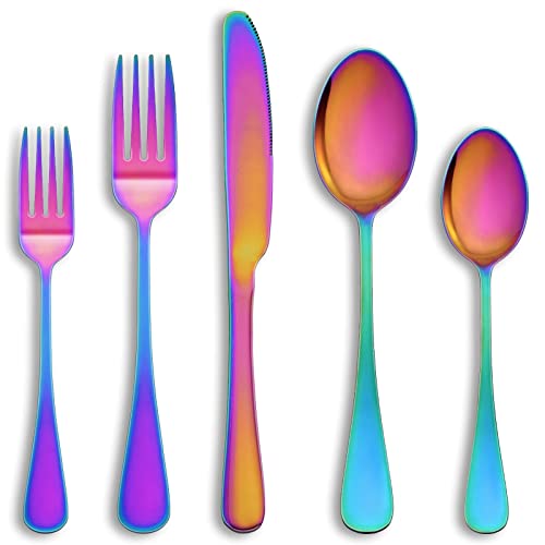 30 Pcs Rainbow Silverware Set Service for 6 (Rainbow)