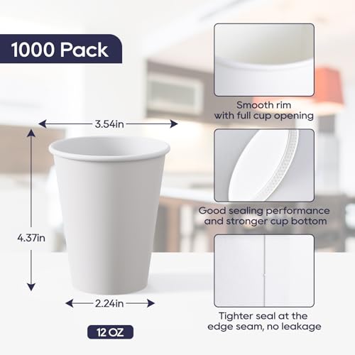 1000 pack Paper Cups 12 oz (white-12oz)