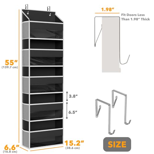 2 Pack Over The Door Organizer with 5 Large Pockets and 10 Mesh Side Pockets (2 Pack / Black)