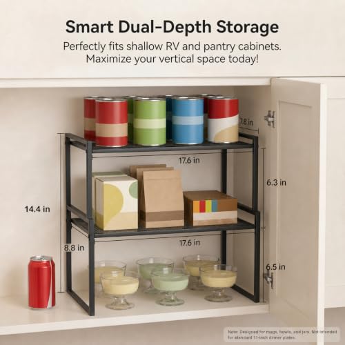Stackable Kitchen Cabinet Organizer Shelves Pantry Rack Set of 2 (Charcoal Black / 16.1'' W)