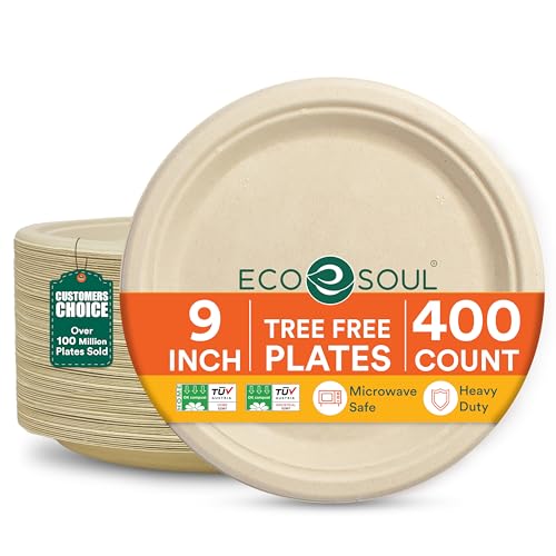 9 Inch Disposable Bagasse Paper Plates (9" [Natural])