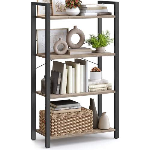 4 Tier Bookshelf (Heather Greige + Ink Black / 4 Tiers (11.8"D x 26"W) / Without Back Panels)