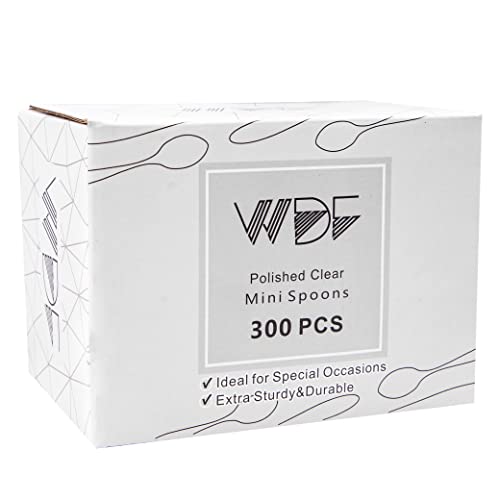 300 Pieces Clear Plastic Mini Spoons for Desserts 4 Inches Clear Plastic Spoons Heavy Duty Perfect for Cake (Clear / Mini Spoons)