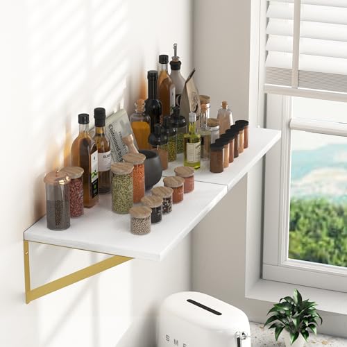16W x 12D Deep Floating Shelves Set of 2 White & Gold (White With Golden Bracket / 16wx12dx5.8h)