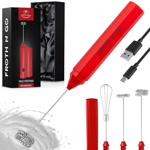 Zulay Froth N Go Milk Frother (Ember Red / Rechargeable Frother)