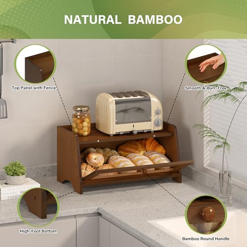 Double Layer Bread Box for Kitchen Countertop (Brown / 1 Tier)