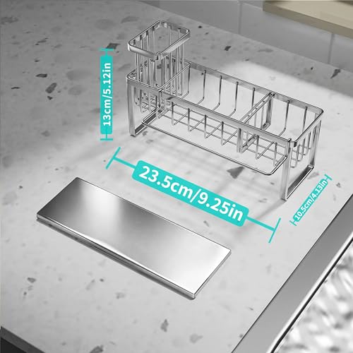 Sponge Holder for Kitchen Sink (Silver-Sloping / with Dishcloth Holder)