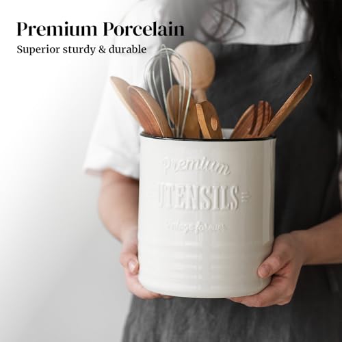 7.2" Large Ceramic Utensil Holder for Kitchen Counter (7.2 Inch / White)