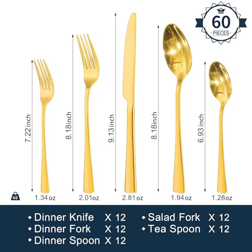 18 10 Flatware set for 12 (Gold / 60-Piece)