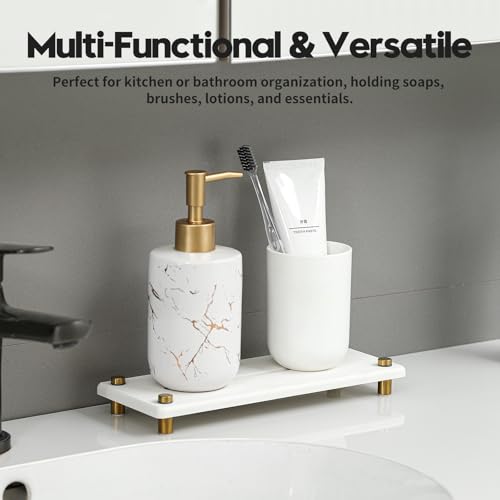 Water Absorbing Stone Sink Caddy Kitchen Sink Organizer Tray (10"x 4" - White - Gold)