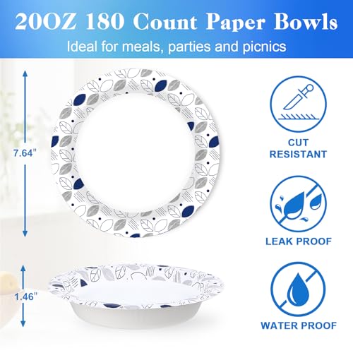 20 oz 180 Pack Paper Bowls Bulk Heavy Duty Disposable Bowls Leaf (Leaf / 20 oz)