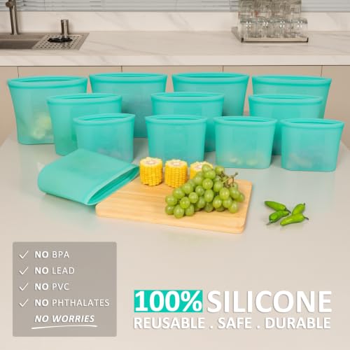 Reusable Food Bags (Aqua | M+S+XS | 12 Pack)