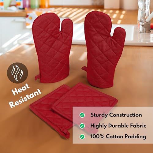 Pot Holders and Oven Mitts Sets for Kitchen Heat Resistant (Red)