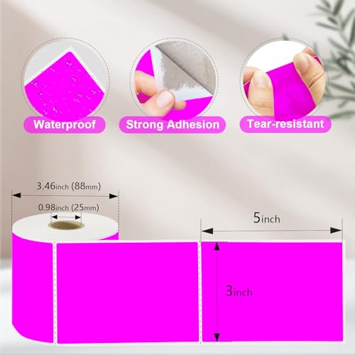 3 X 5 Inch Printable Waterproof Rectangle Color Coding Labels (Fluorescent Purple)