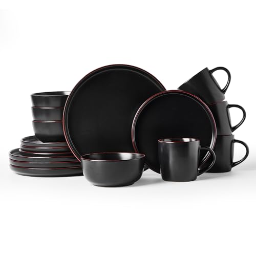 Mercury 16 Piece Dinnerware Set with Mugs (Matte Black / Service for 4 (Include Mugs))